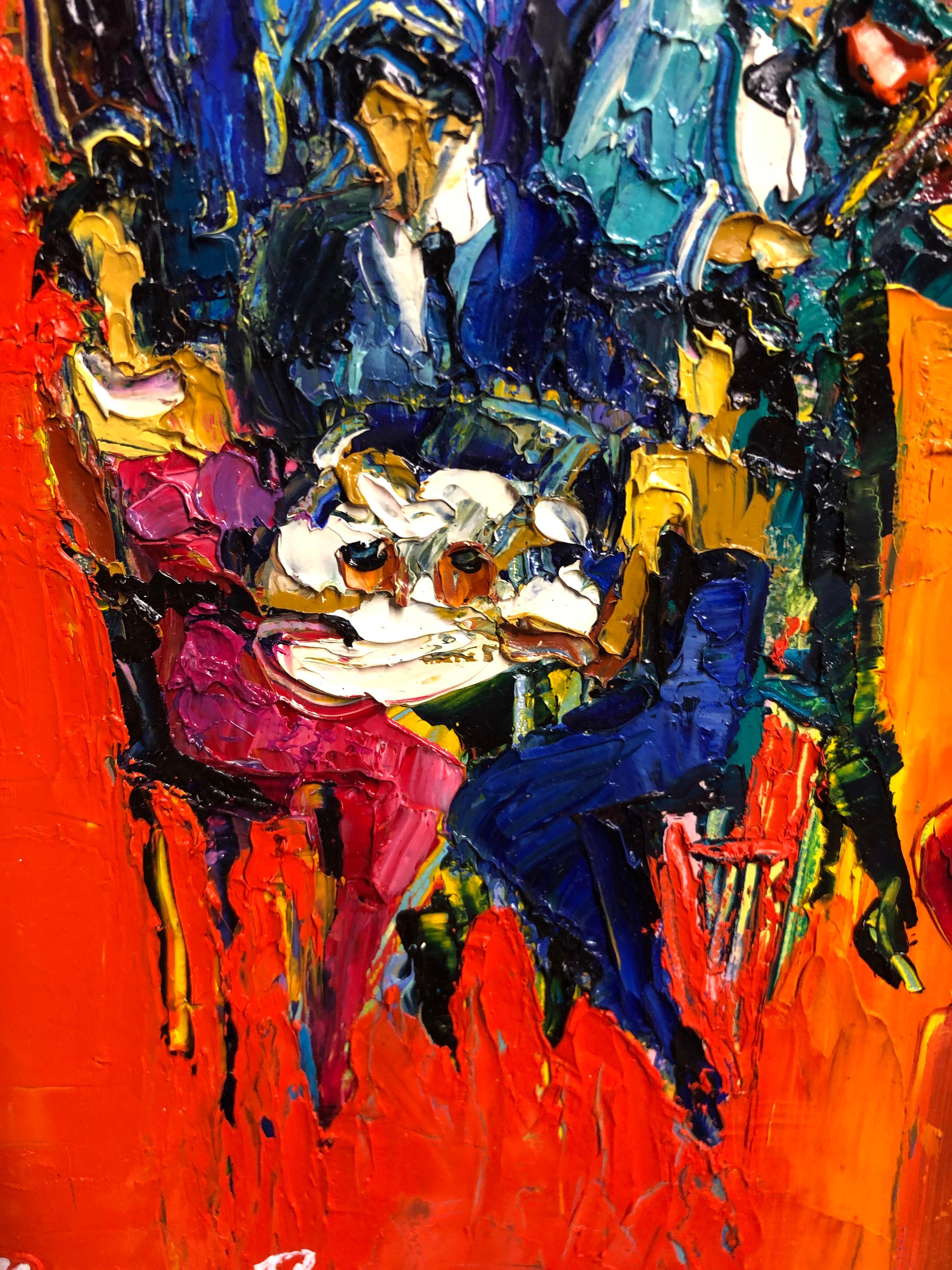 Jazz Cafe Oil Painting Palette Knife 14 x 10