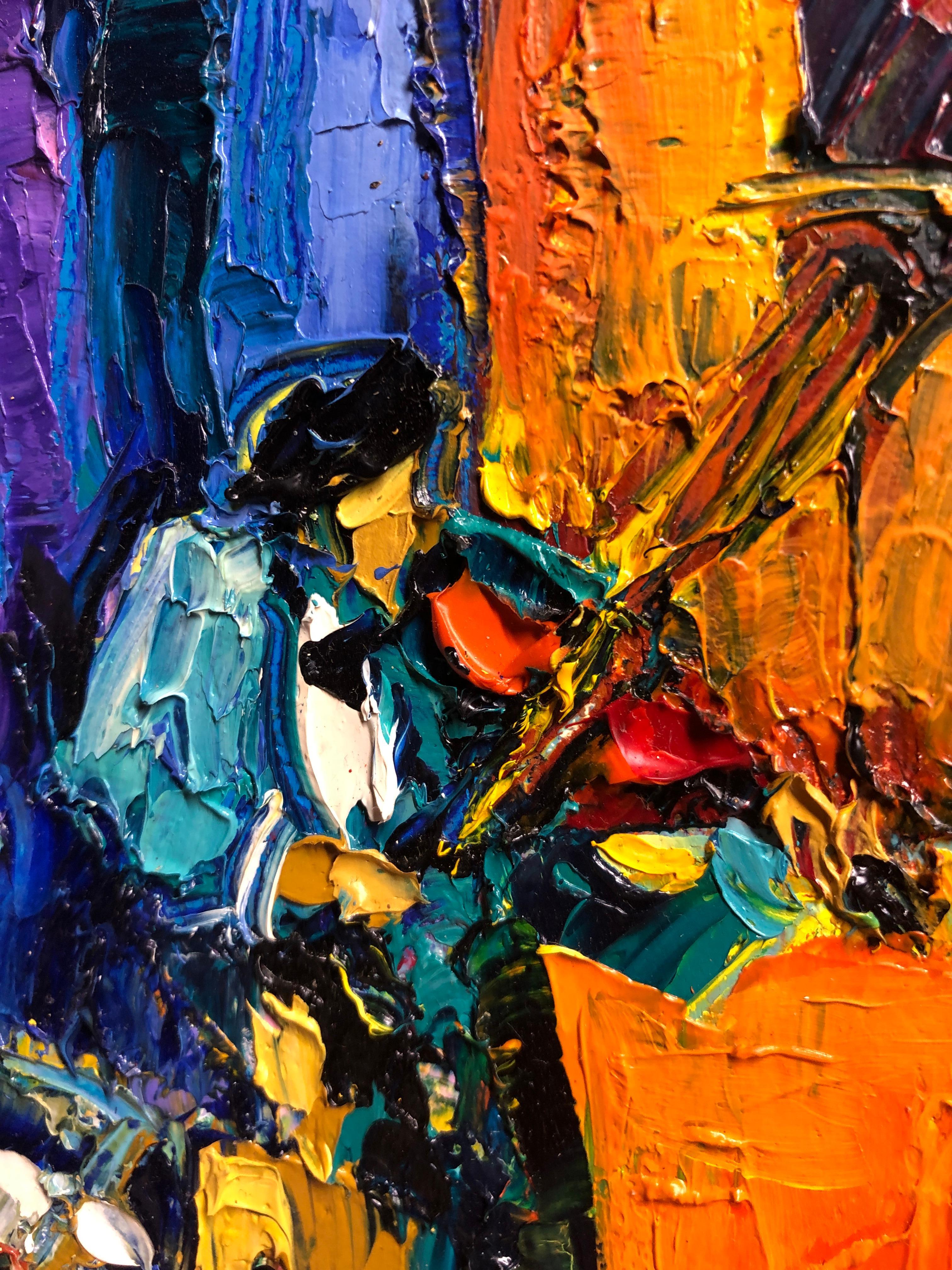 Jazz Cafe Oil Painting Palette Knife 14 x 10