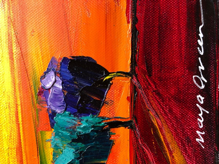 Maya Green Landscape Vibrant Oil Painting Palette Knife 16x12" Maya