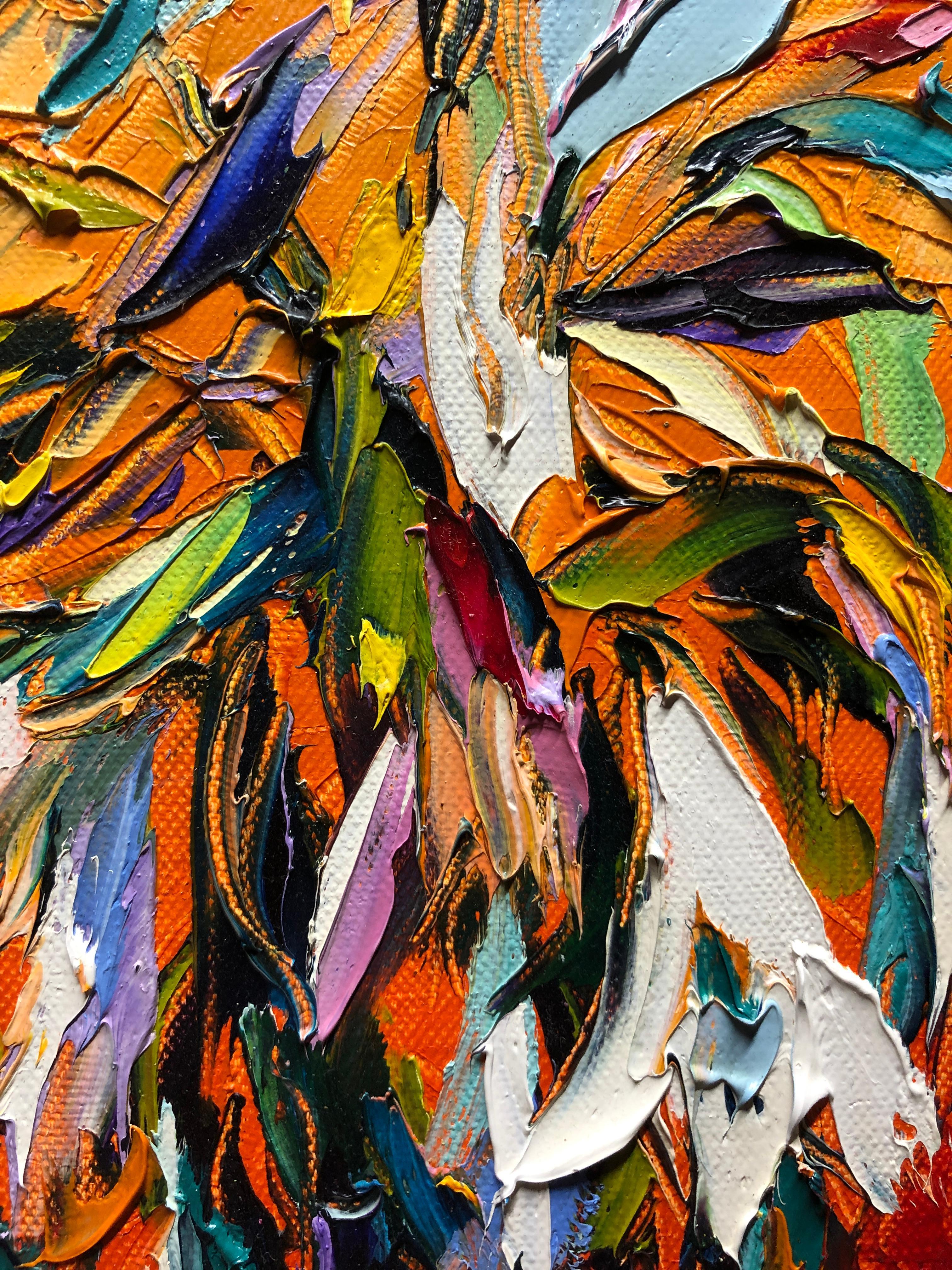 The painting is oil on canvas and painted with a pallet knife. 
Spring Inspiration Still Life Oil Painting Palette Knife 14 x 10