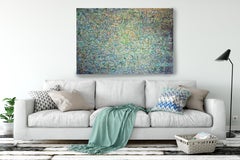 Gold Aqua Jackson Pollock Inspired Abstract Heavy Textured Art on  Canvas 36x48"