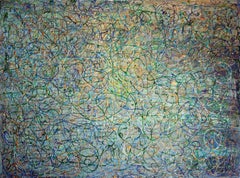 Gold Aqua Jackson Pollock Inspired Abstract Heavy Textured Art on  Canvas 36x48"