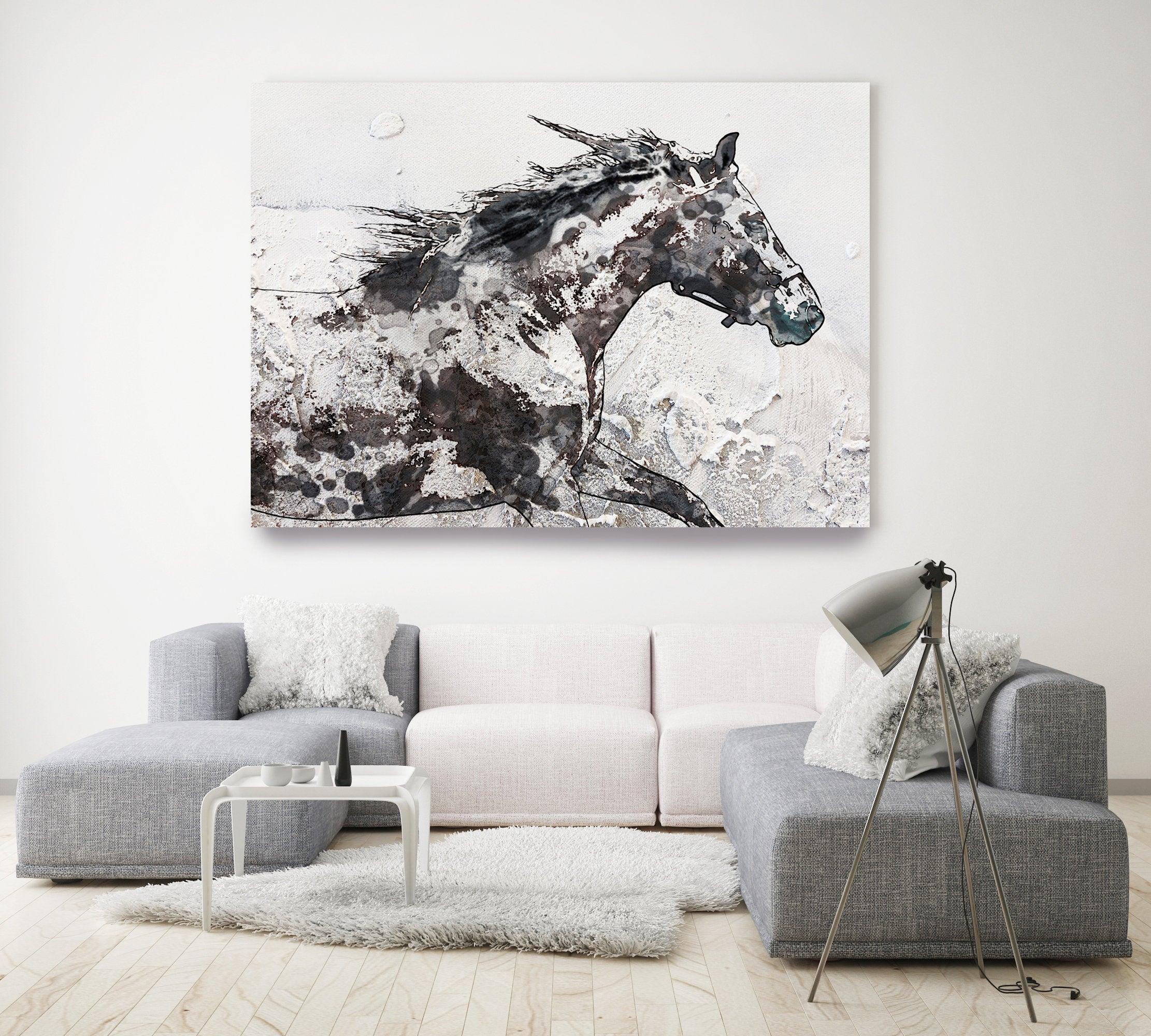 black and white horse painting