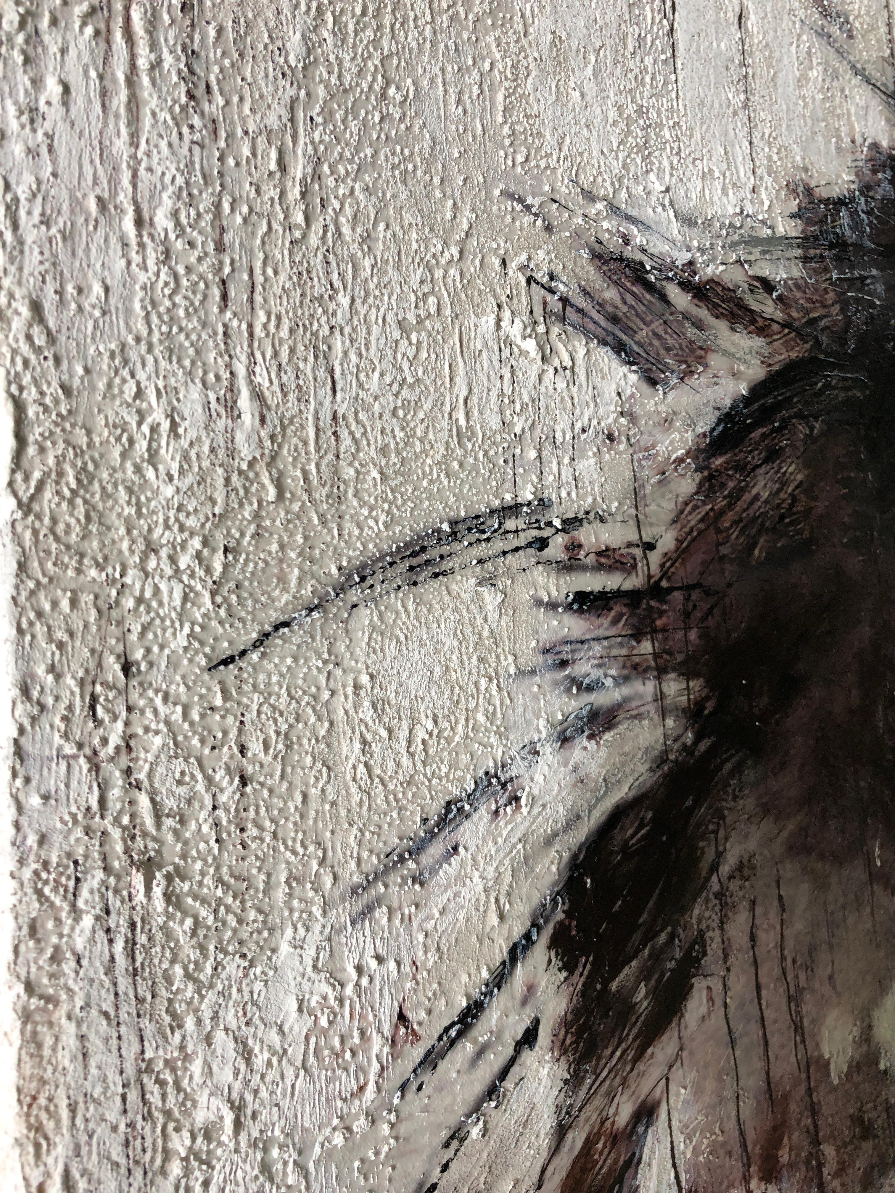 Laufendes Pferd Weiß Schwarz Mixed Media Malerei auf Leinwand 48 x 36