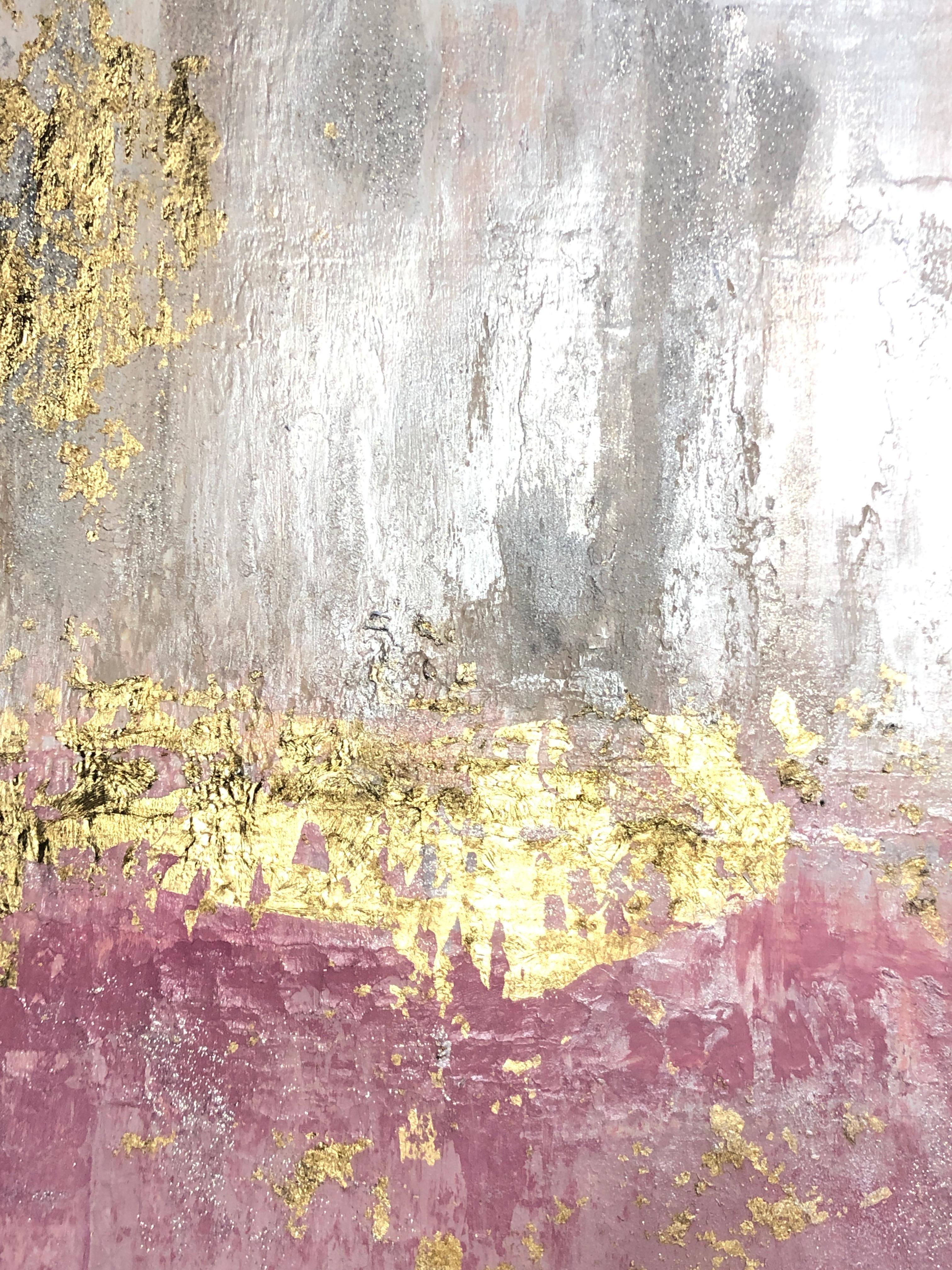 Gold Pink Silver Abstract Heavy Textured Art on  Canvas 36 x 48