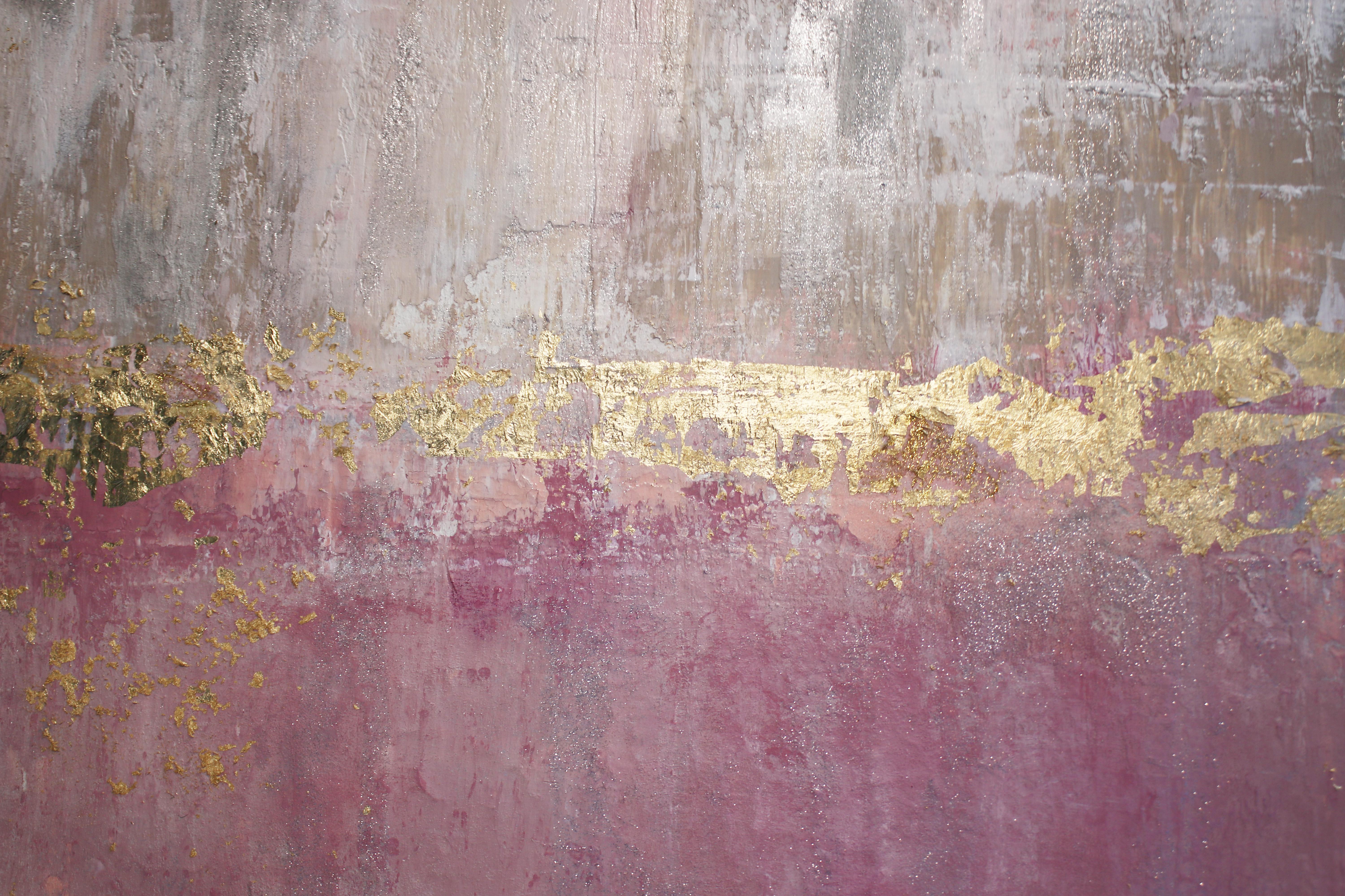 Gold Pink Silver Abstract Heavy Textured Art on  Canvas 36 x 48