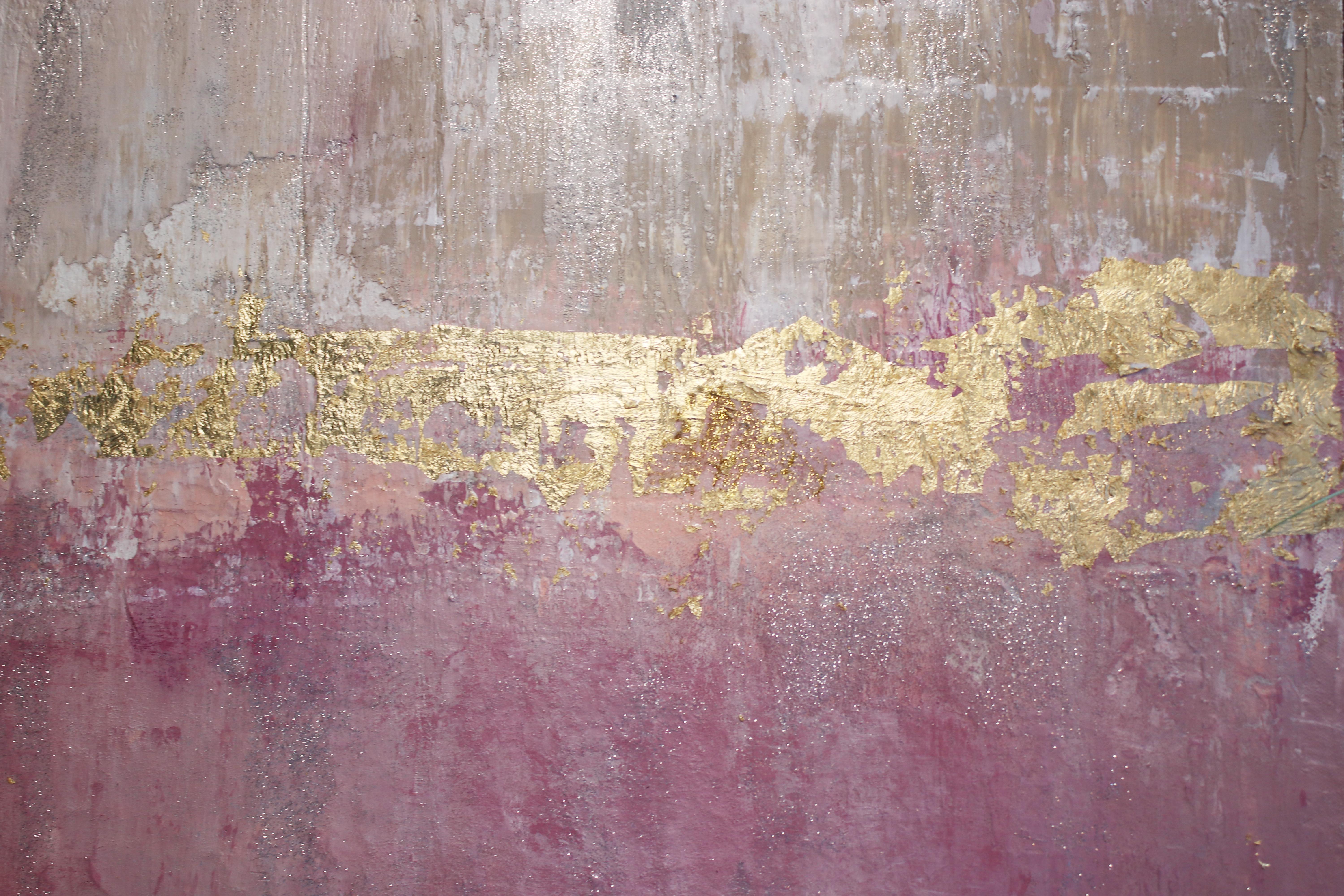 Gold Pink Silver Abstract Heavy Textured Art on  Canvas 36 x 48
