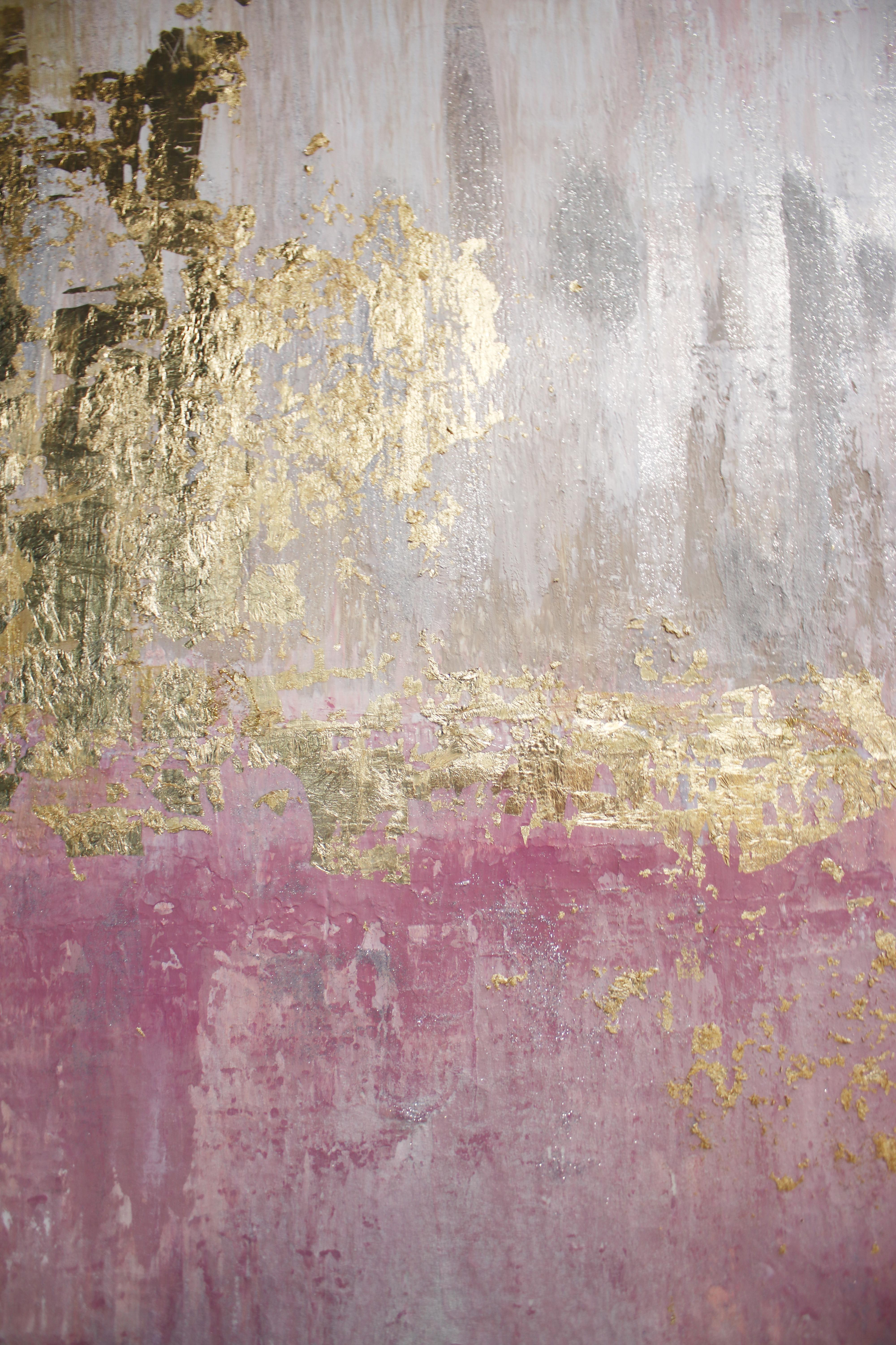 Gold Pink Silver Abstract Heavy Textured Art on  Canvas 36 x 48