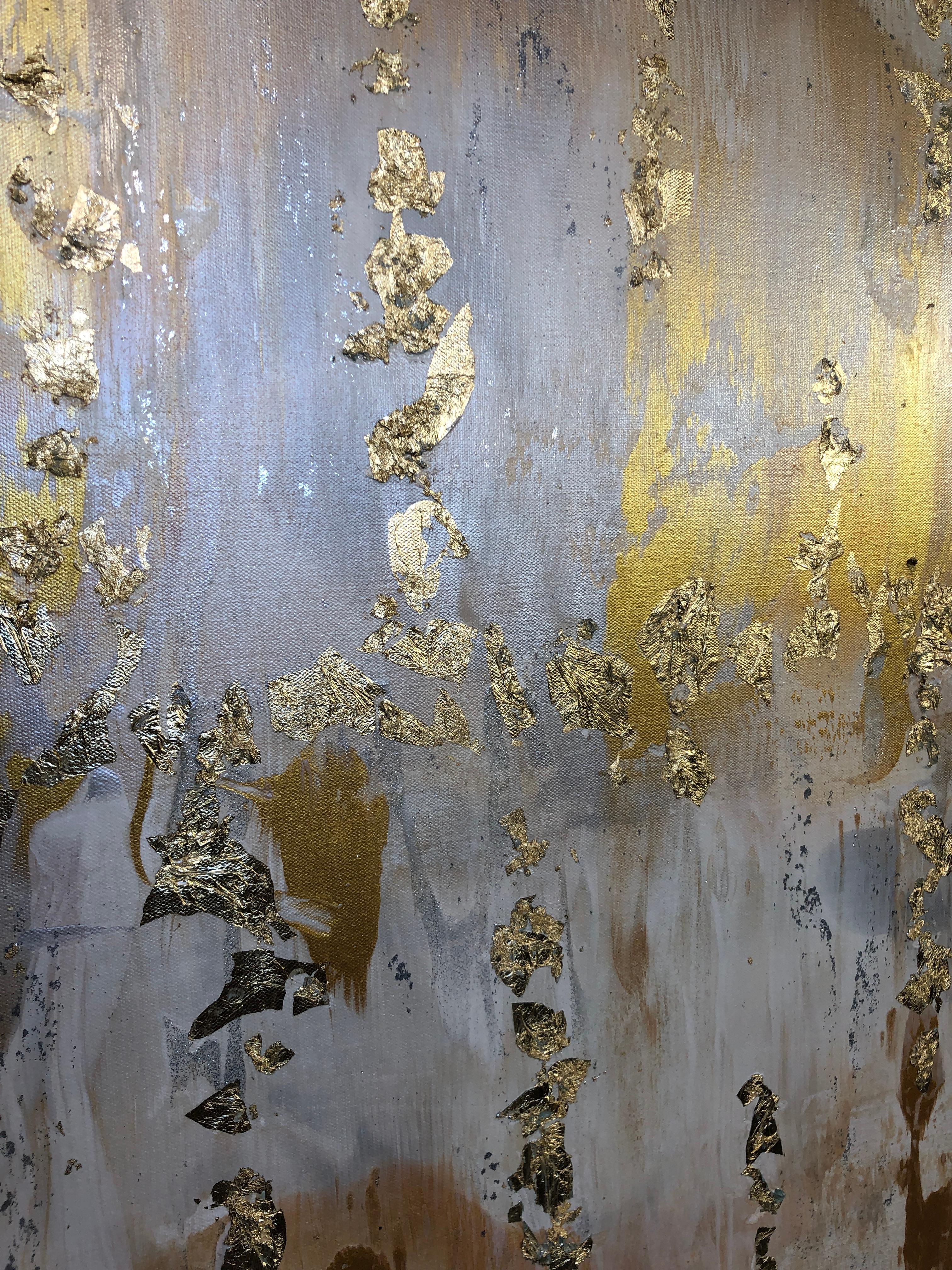 Gold Leaf Silver Abstract Art on Canvas 36 x 48