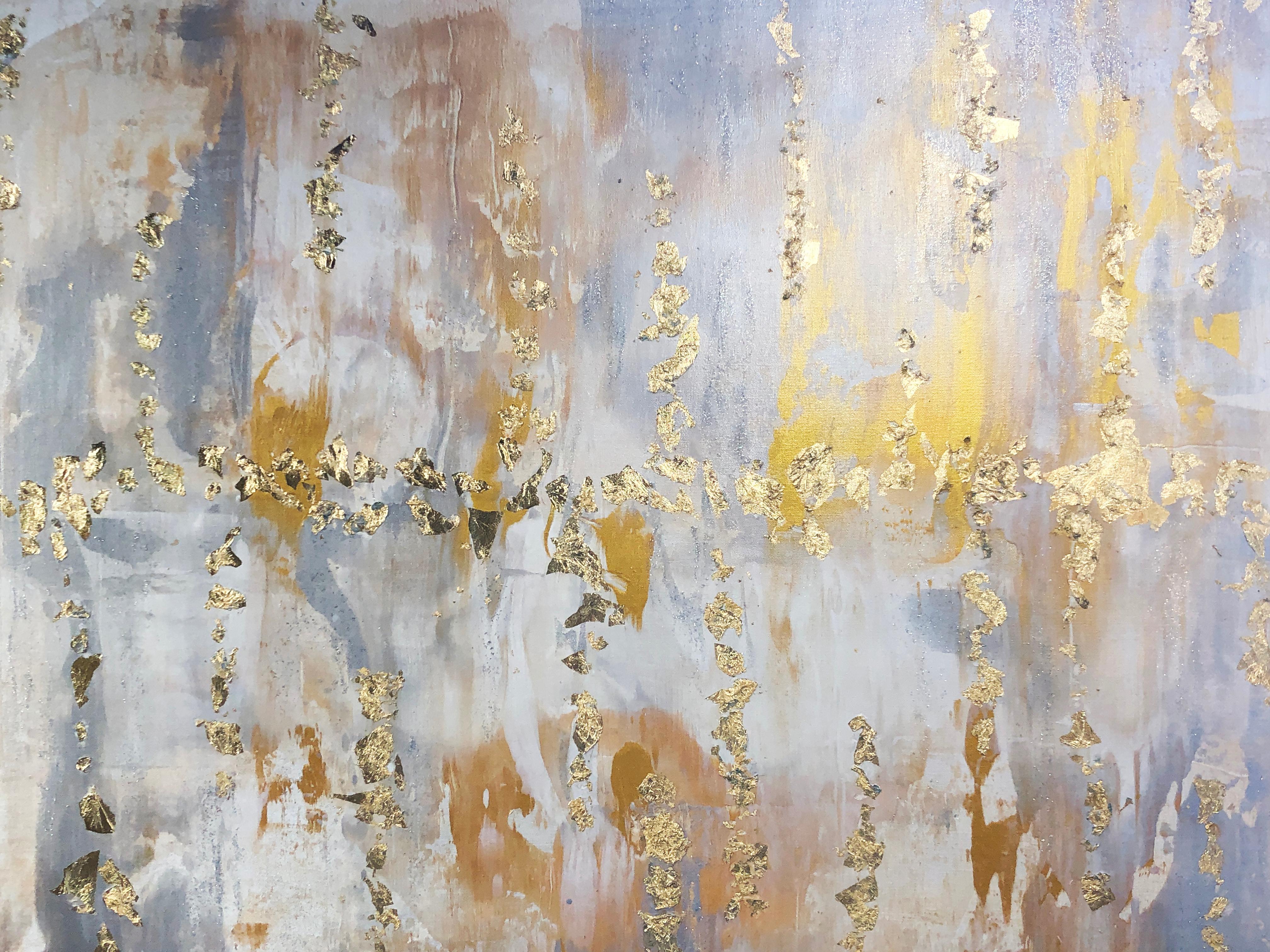 Gold Leaf Silver Abstract Art on Canvas 36 x 48" 