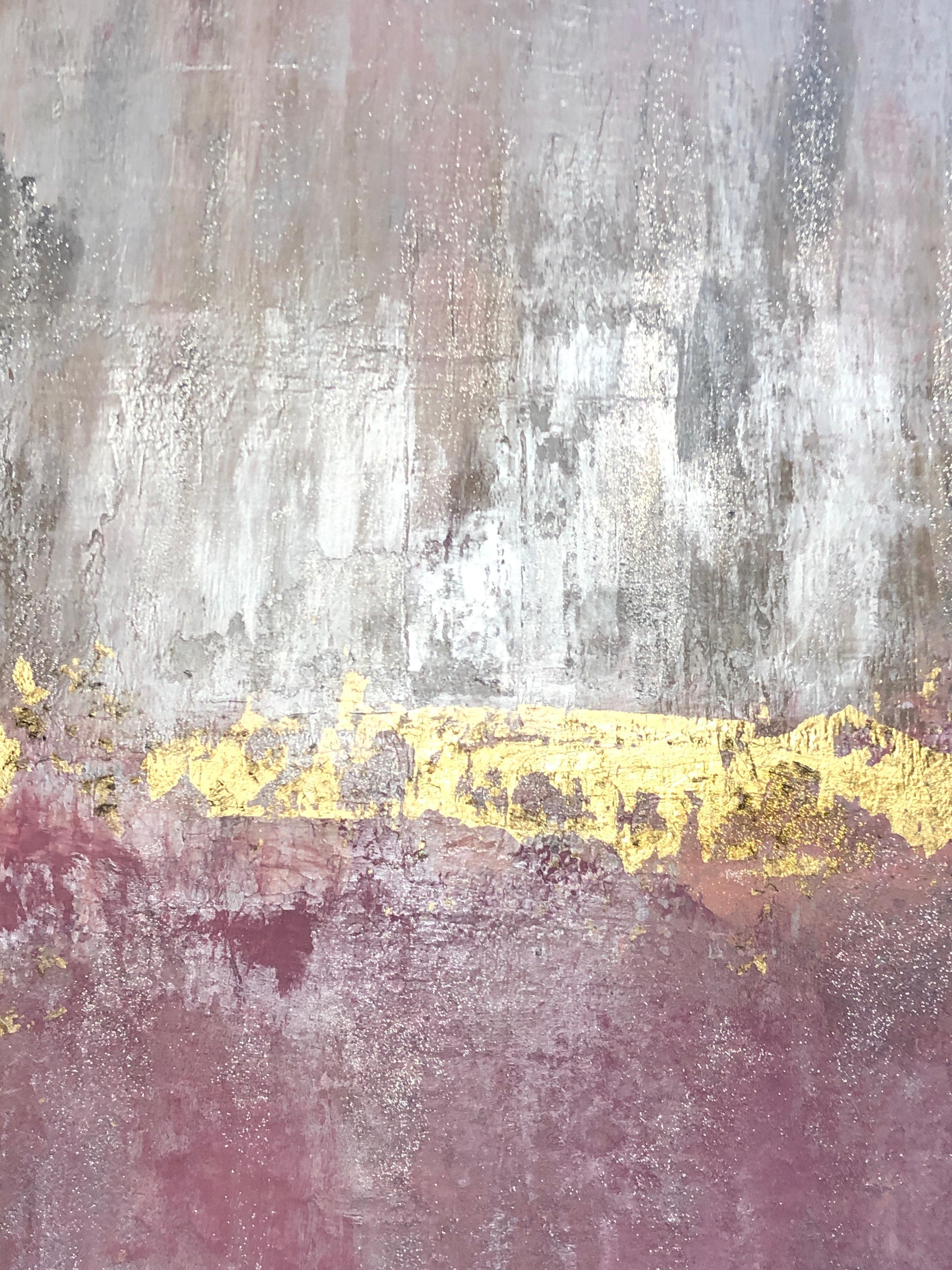 Gold Pink Silver Abstract Heavy Textured Art on  Canvas 36 x 48