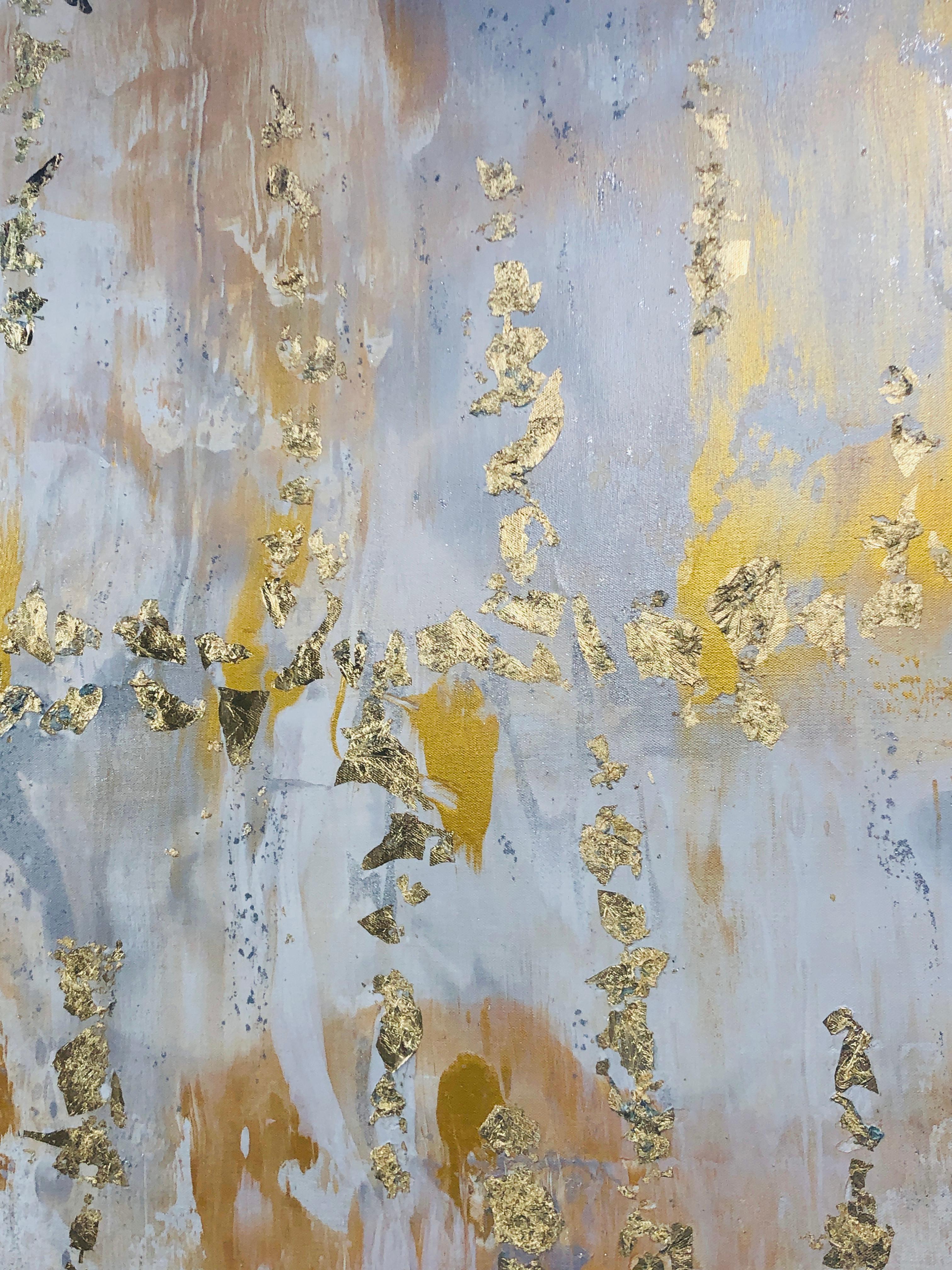 Gold Leaf Silver Abstract Art on Canvas 36 x 48