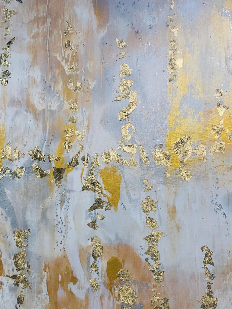 Irena Orlov Gold Leaf Silver Abstract Art on Canvas 36 x 48" For Sale