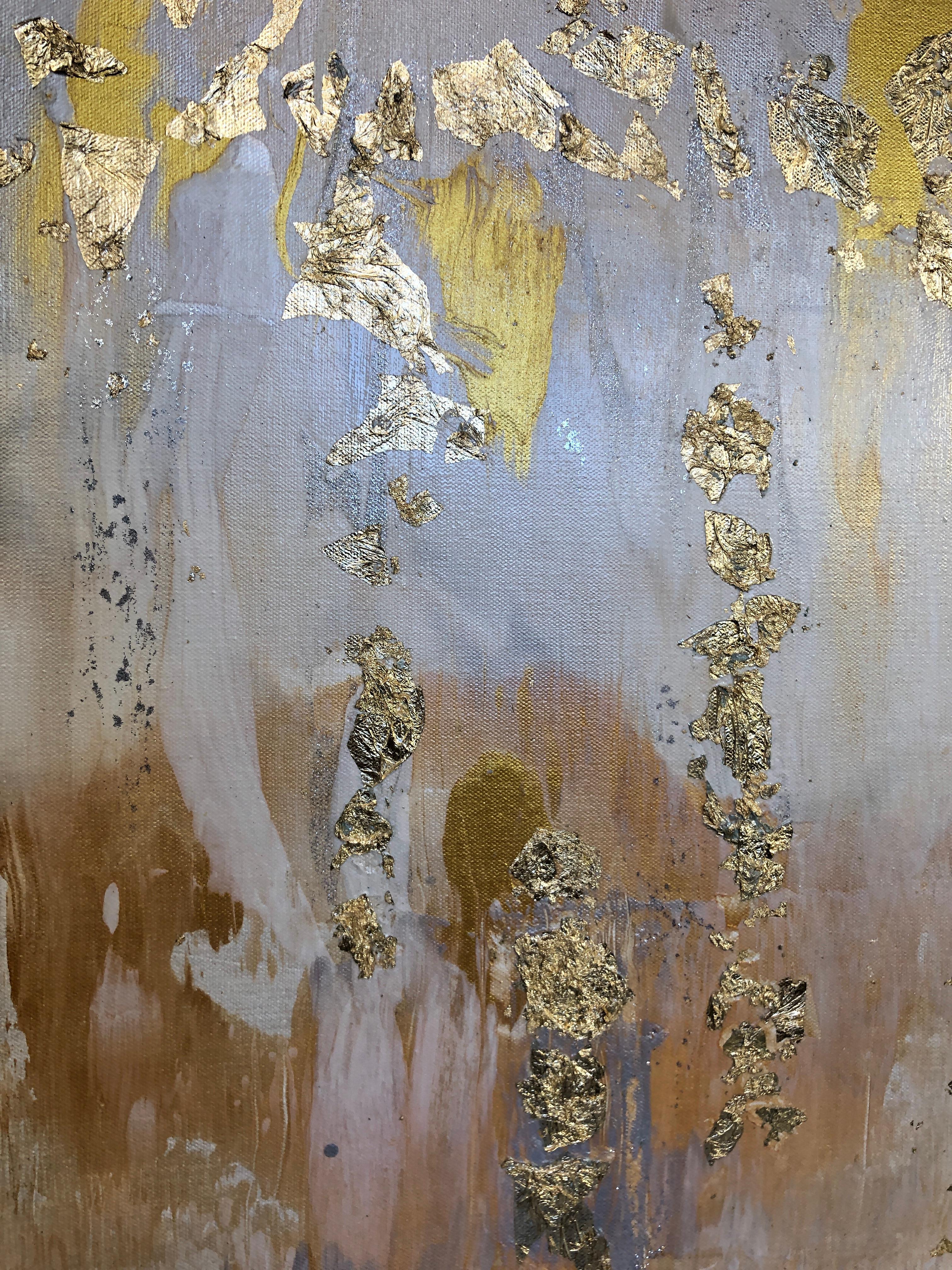 Gold Leaf Silver Abstract Art on Canvas 36 x 48