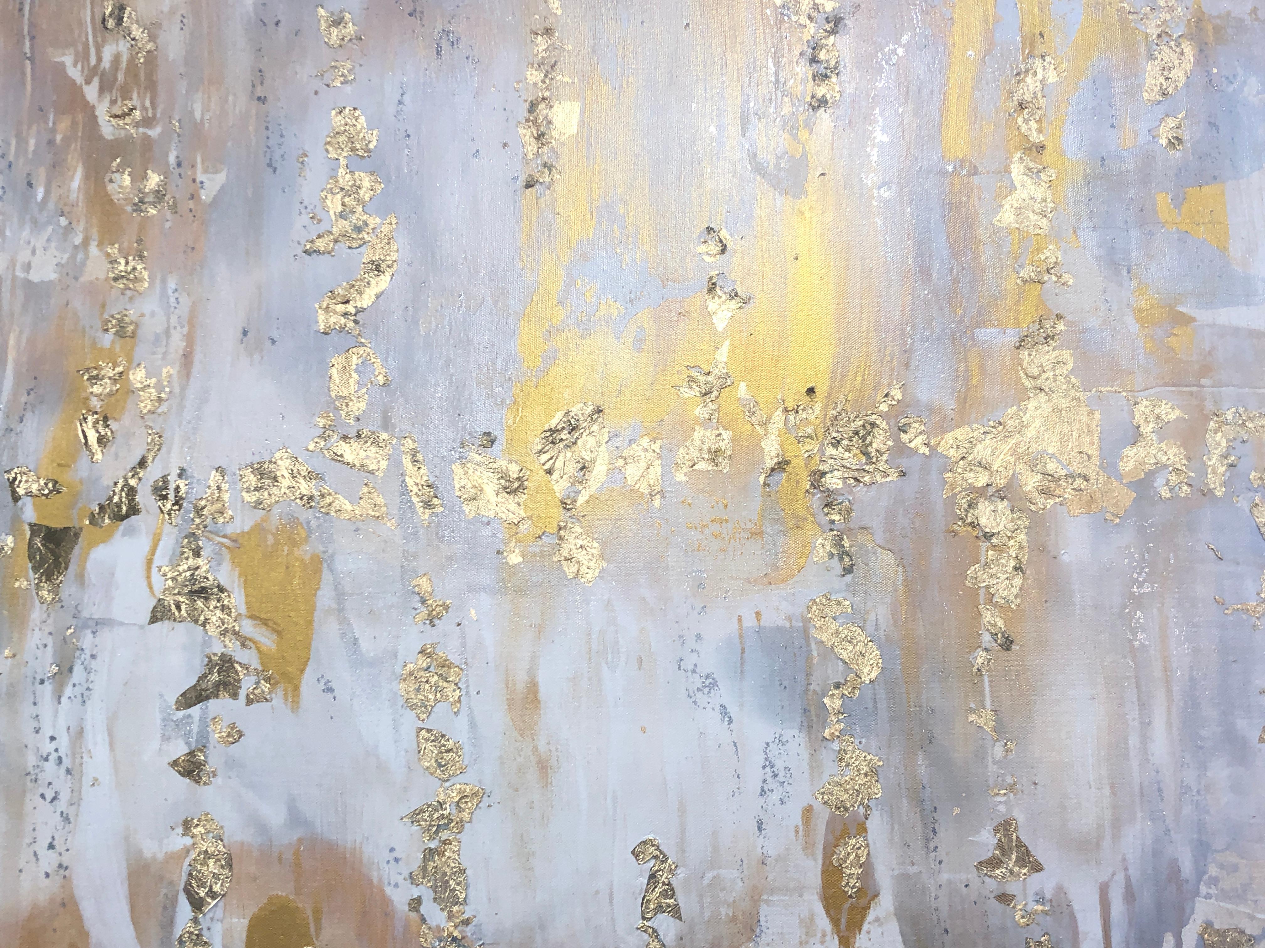 Gold Leaf Silver Abstract Art on Canvas 36 x 48