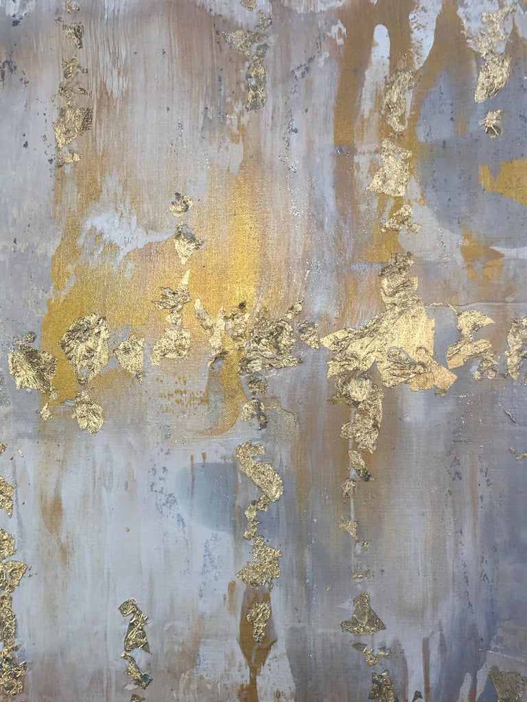 Irena Orlov Gold Leaf Silver Abstract Art on Canvas 36 x 48" For Sale