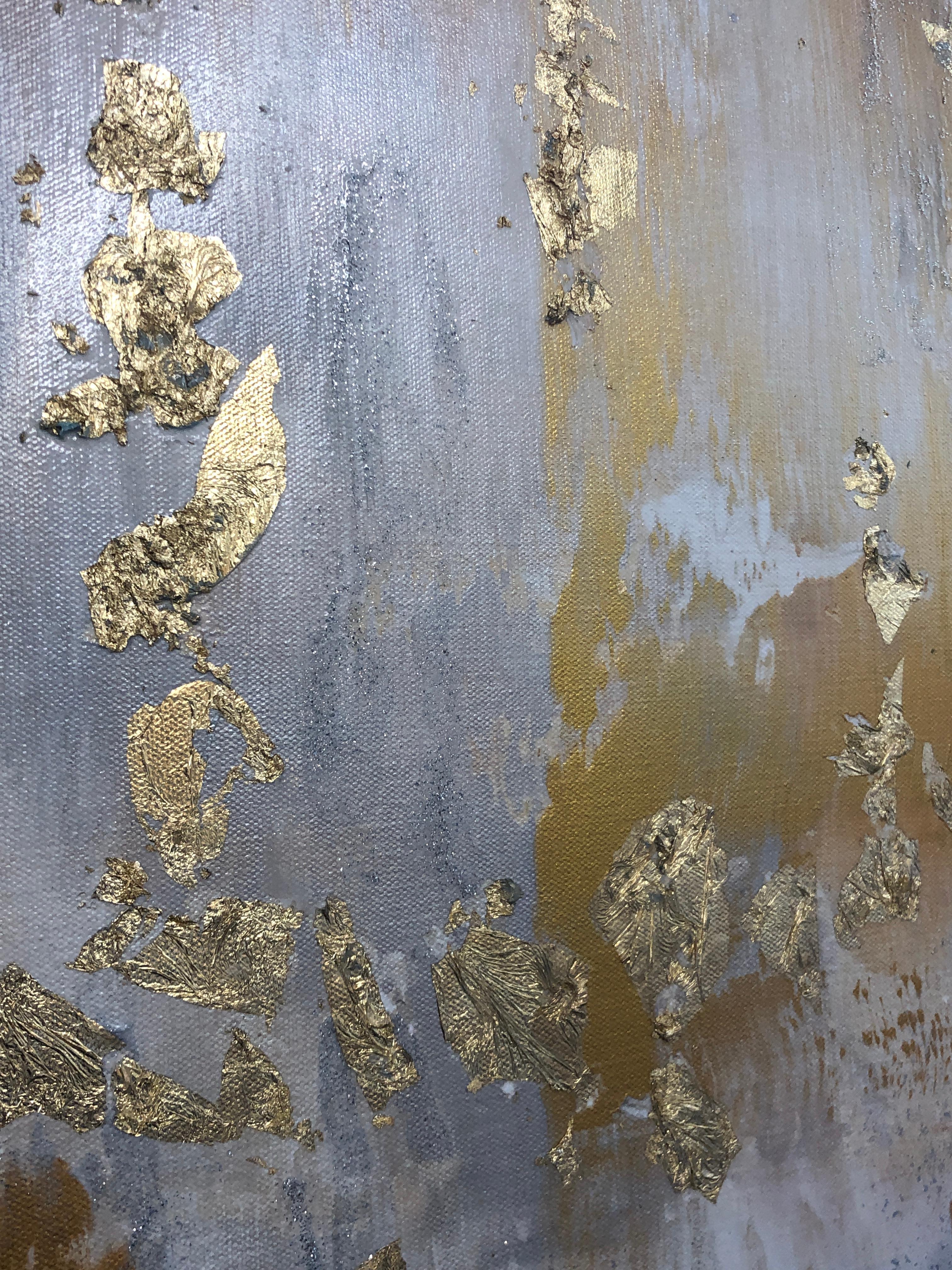 Gold Leaf Silver Abstract Art on Canvas 36 x 48