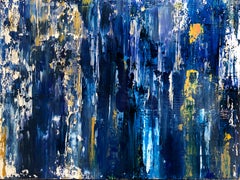 Mitternachtsblau Gold Abstrakt Schwer strukturierte gemischte Medium auf Leinwand, 36 x 48"