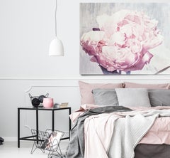 Blush Peony Shabby Floral Art, 36 H X 48" W Abstract Framed Floral Painting