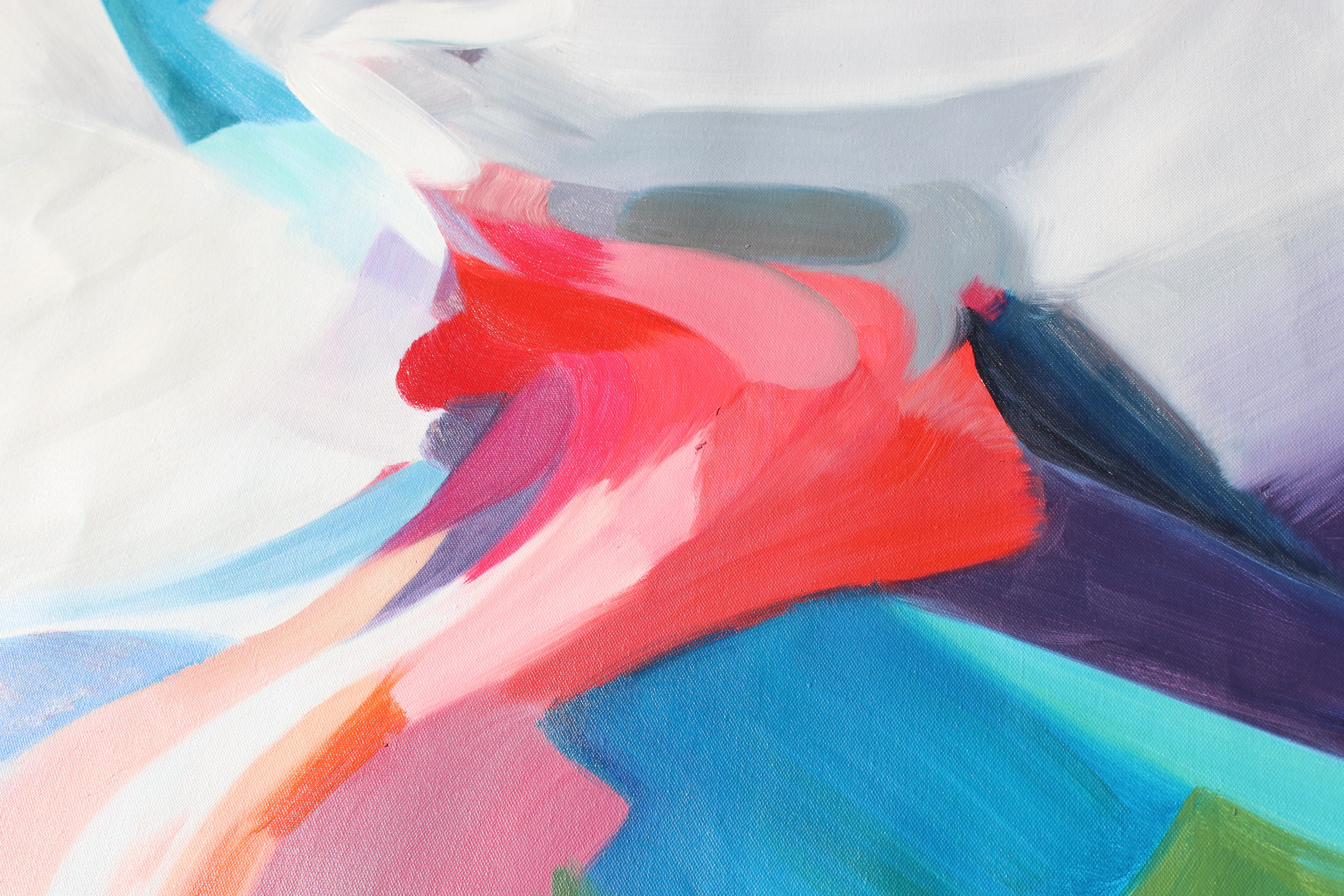 Abstraktes Acrylgemälde auf Leinwand in Weiß, Rot und Blau, 68 Zoll x 42 Zoll, Momente der Realität (Grau), Interior Painting, von Irena Orlov