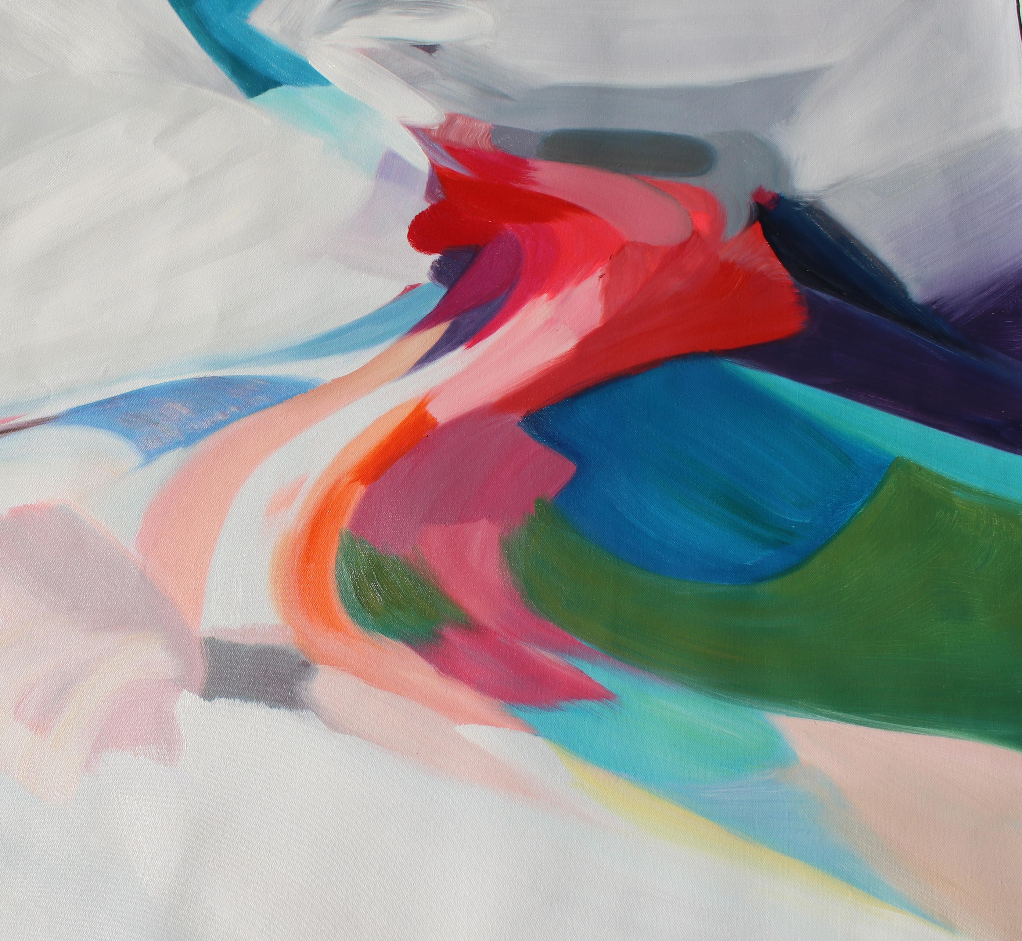 Pittura acrilica astratta bianca rossa blu su tela 68