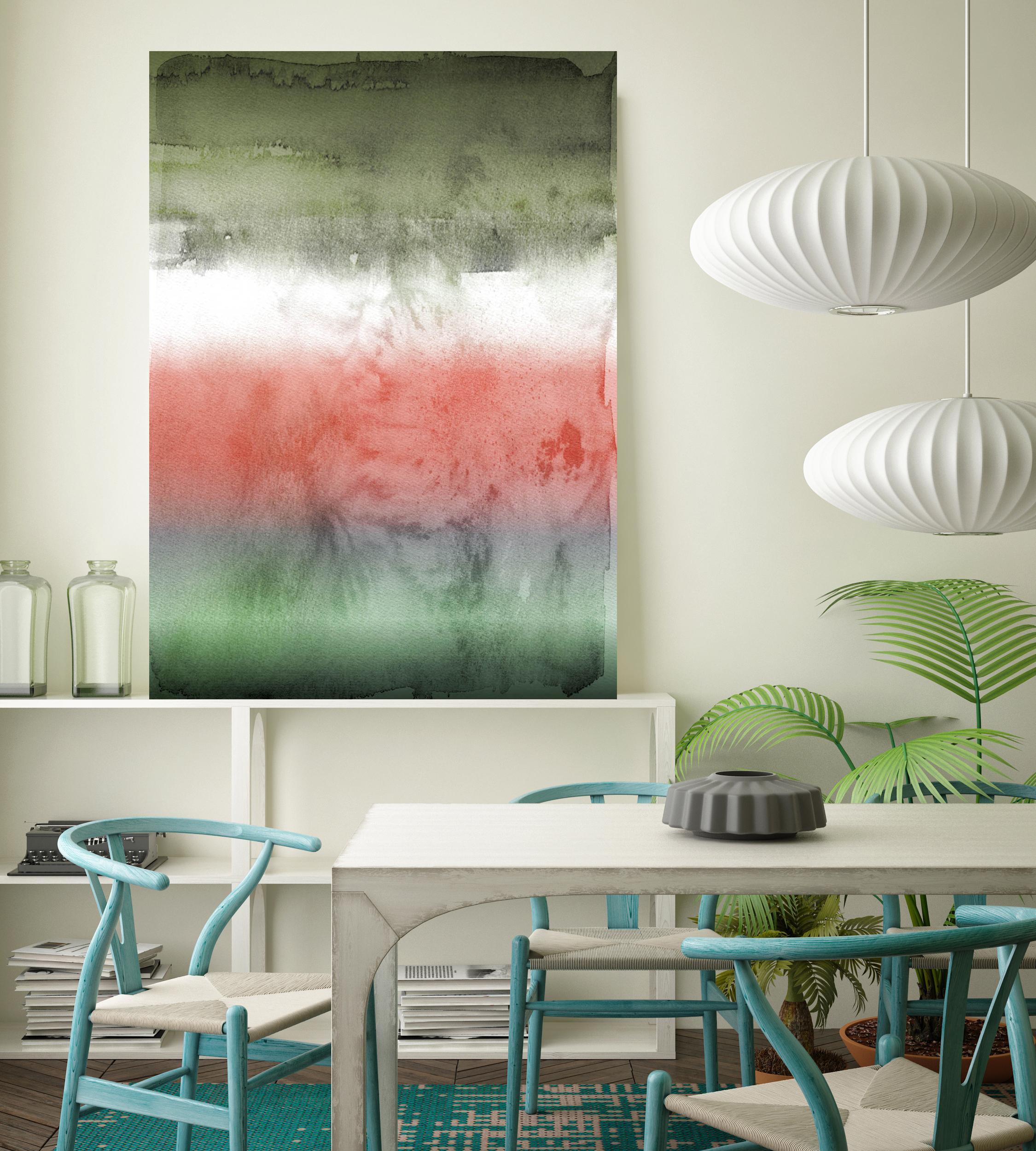 Green Red Painting Hand Textured Giclee on Canvas 40W x 60H