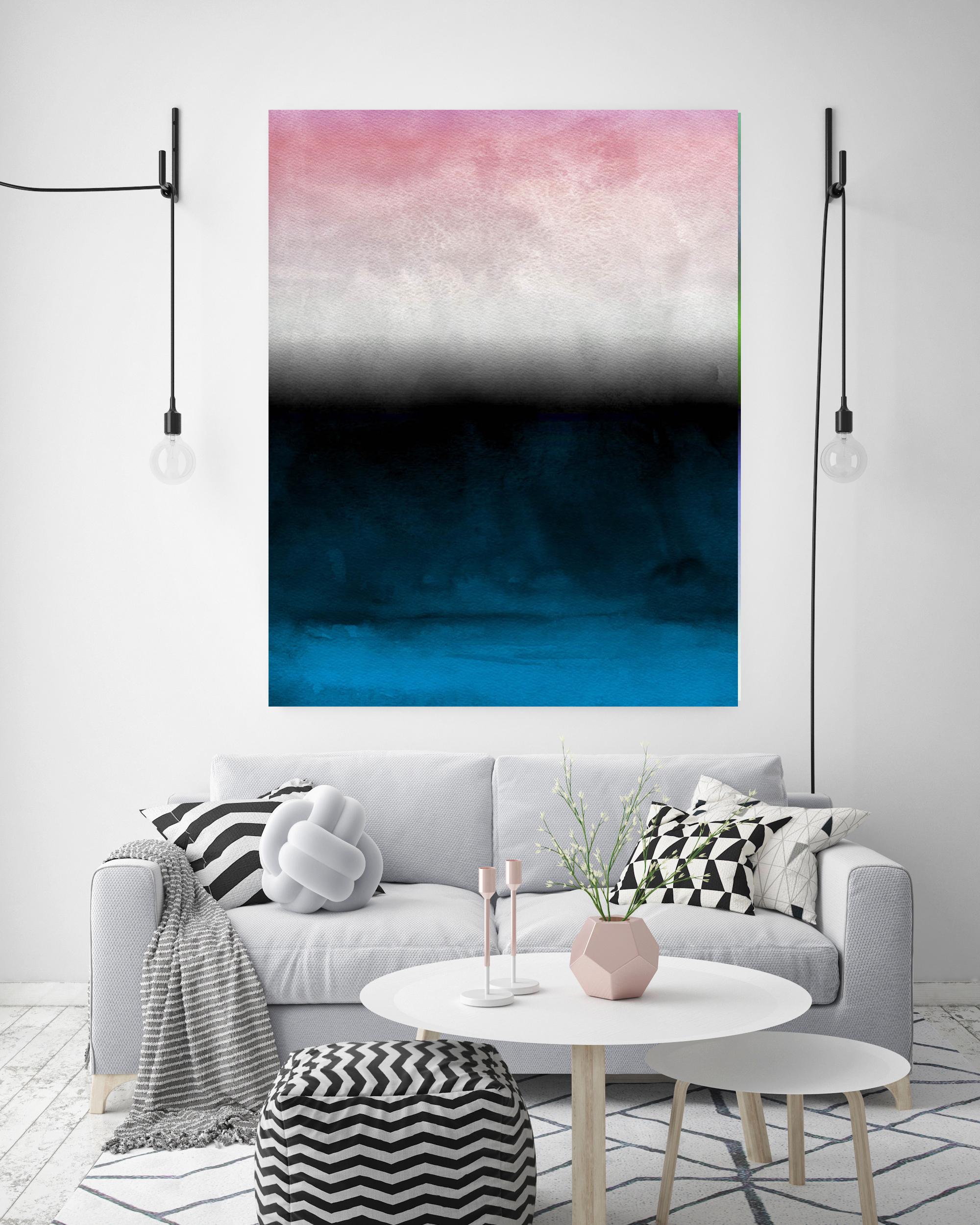 Irena Orlov Still-Life Painting - Pink Blue Ombre Abstract Painting Hand Textured Giclee on Canvas 40W x 60H" 