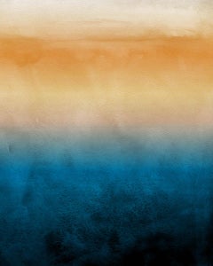 Blue Yellow Ombre Abstract Painting Hand Textured Giclee on Canvas 40W x 60H" 