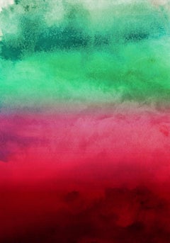 Rot Grün Ombre Aquarell iPainting Handtexturiertes Giclée auf Leinwand 40W x 60H"