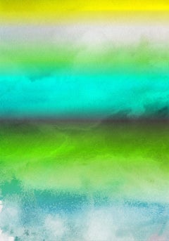 Blue Green Aqua Ombre Painting Hand Textured Giclee on Canvas 40W x 60H" 