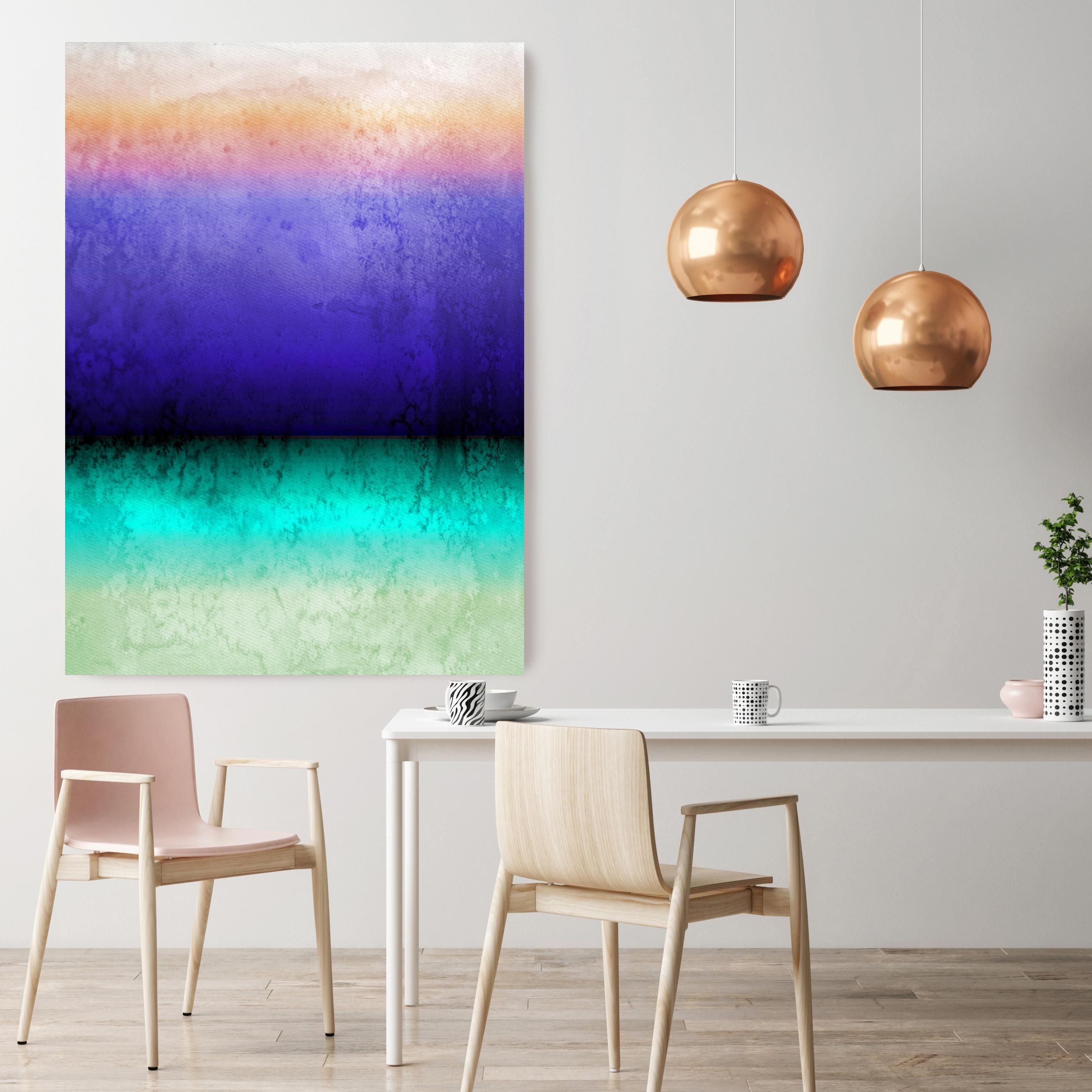 Purple Aqua Ombre Abstract Painting Hand Textured Giclee on Canvas 40W x 60H