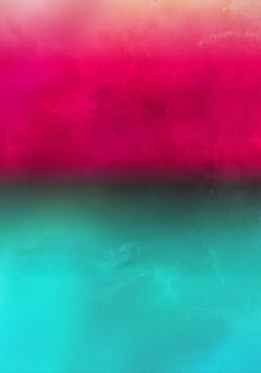 Minimalist Hot Pink Aqua Ombre Painting Hand Textured Giclee on Canvas 40Wx60H" 