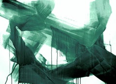 Grünes Smaragd-abstraktes Gemälde:: ein einzigartiges handtexturiertes Giclée auf Leinwand