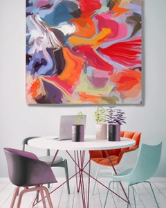 Red Blue Painting Art Hand Textured Giclee on Canvas 45x45" Color Flow 3