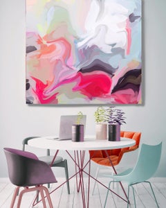 Puderblaues PinK-Gemälde, handstrukturiertes Giclee auf Leinwand, 45x45", Farbe Flow 4