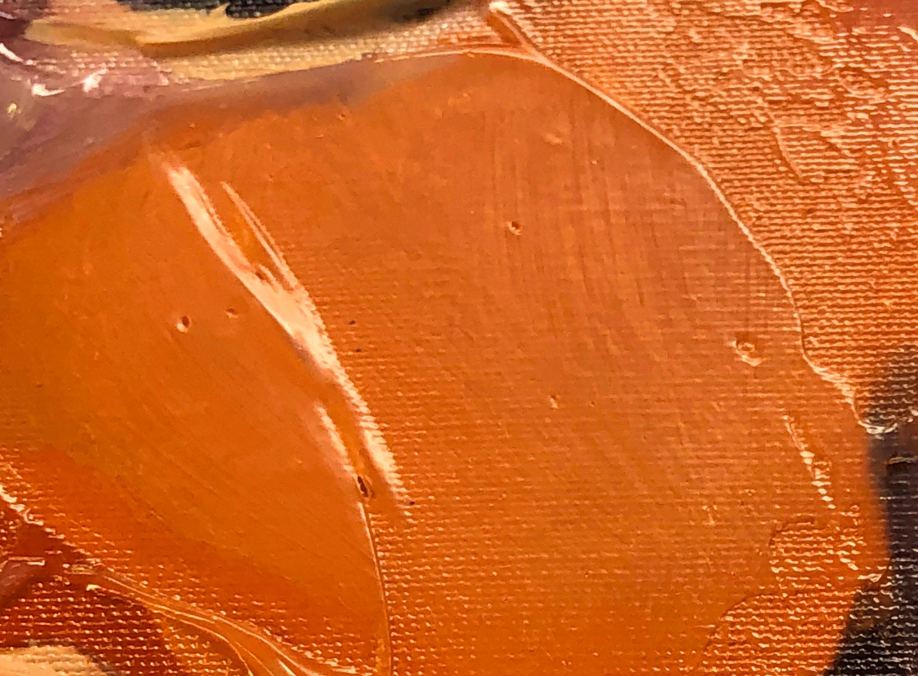 Gray Orange Painting Art Hand Textured Giclee on Canvas 45x45