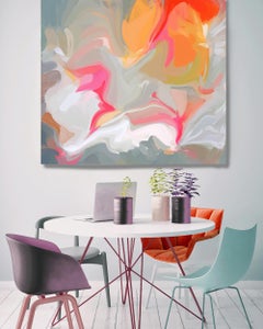 Gray Orange Painting Art Hand Textured Giclee on Canvas 45x45" Different Colors