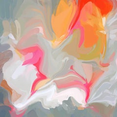 Handstrukturiertes Giclee-Gemälde auf Leinwand in Grau und Orange, 45x45 Zoll, in verschiedenen Farben