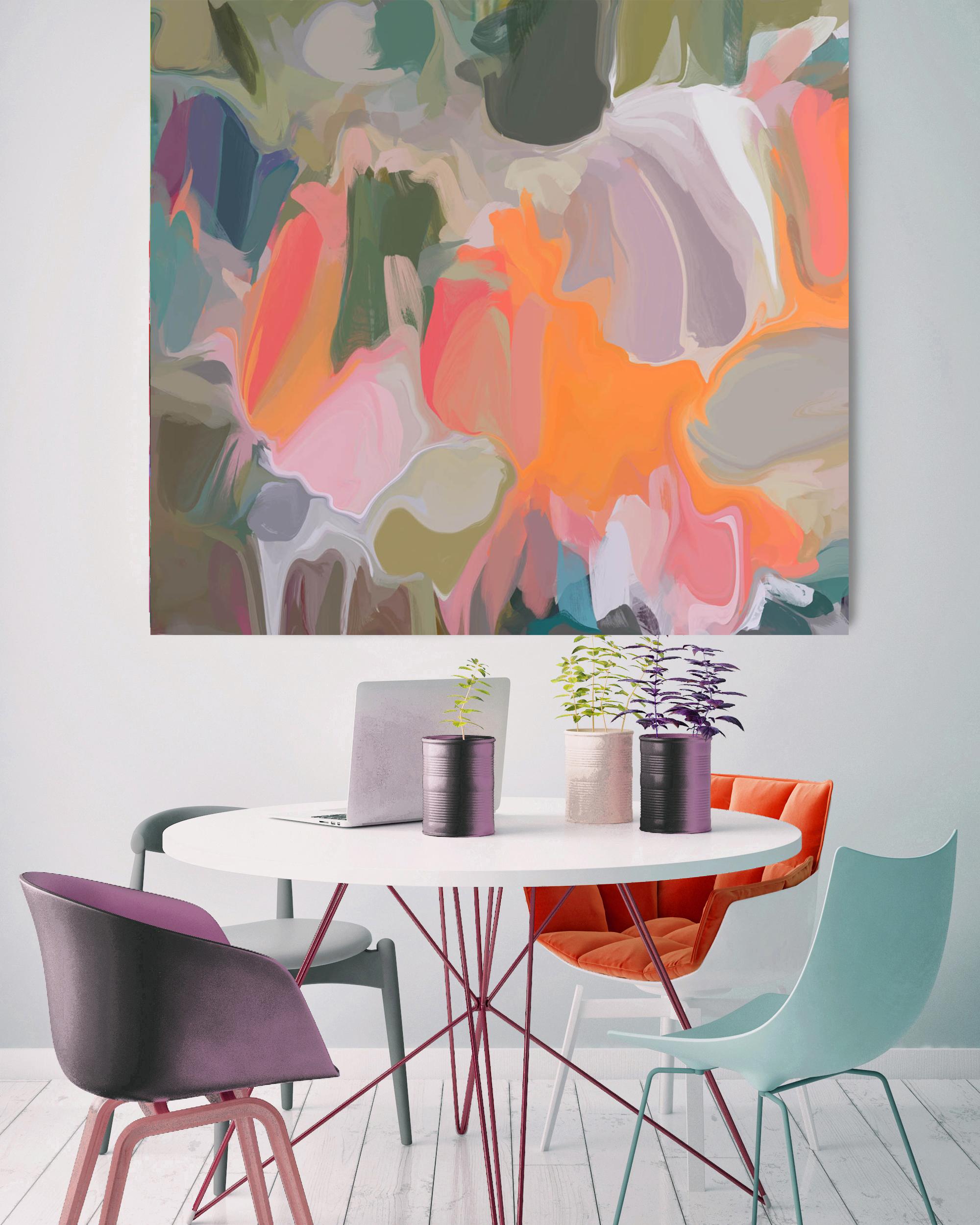 Pintura Artística Verde Giclée sobre Lienzo 45x45