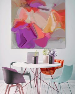 Gris Naranja Pintura Arte Giclee texturizado a mano sobre lienzo 45x45" Latido de corazón