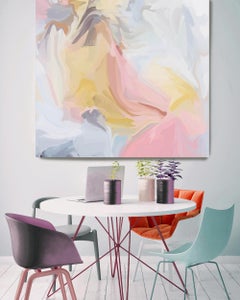 Rosa Amarillo Pintura Arte Giclée texturizado a mano sobre lienzo 45x45" Luz sobre la vida