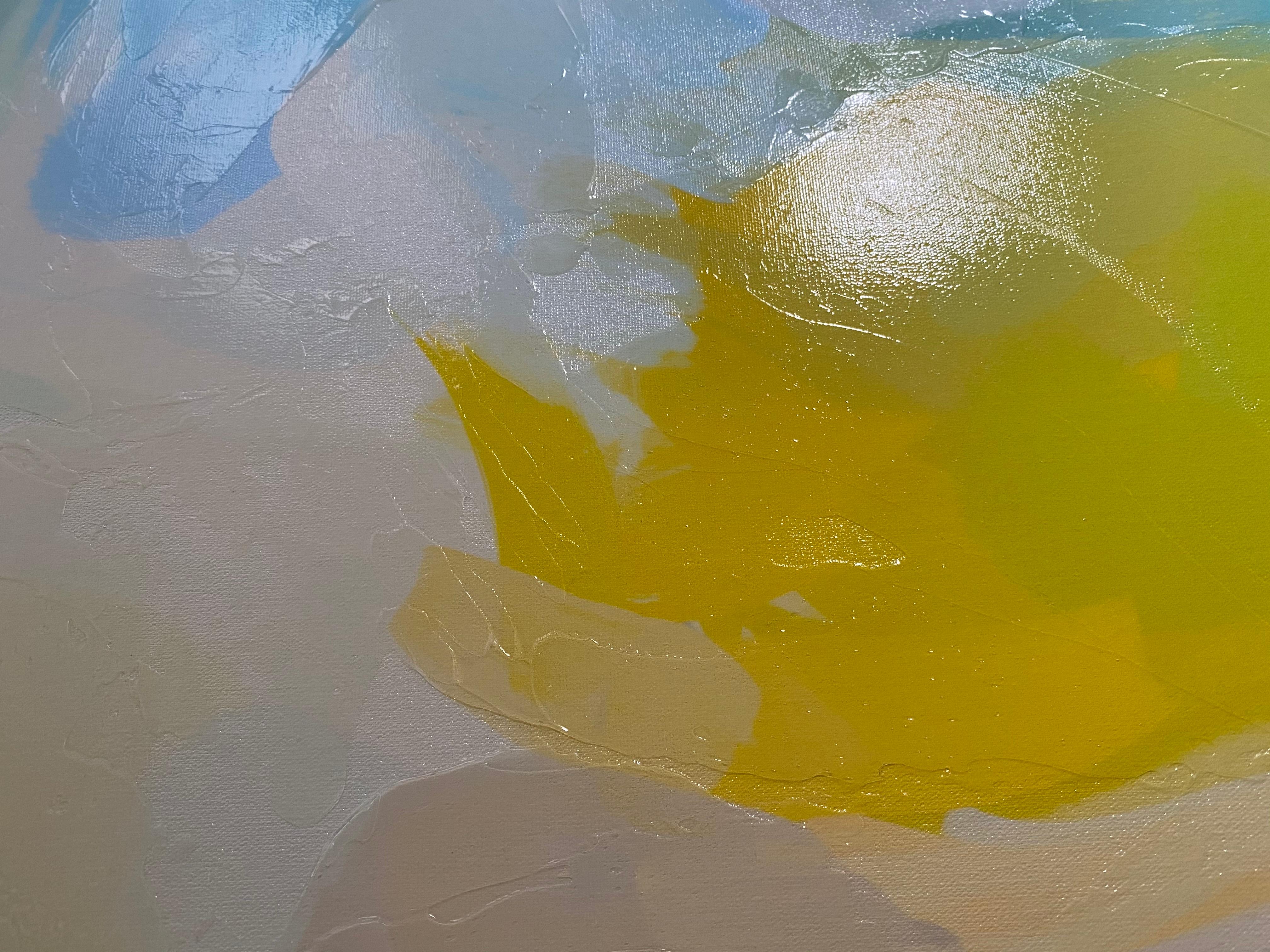 Rosa-Gelb-Gemälde, handstrukturiert, Giclee auf Leinwand 45x45