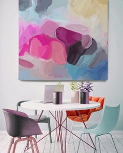 Pink Gray Painting Art Hand Textured Giclee on Canvas 45x45" Memory