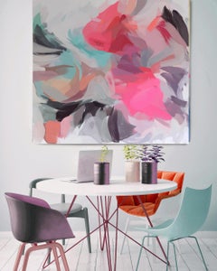 Pink Gray Painting Art Hand Textured Giclee on Canvas 45x45" Midnight Romance
