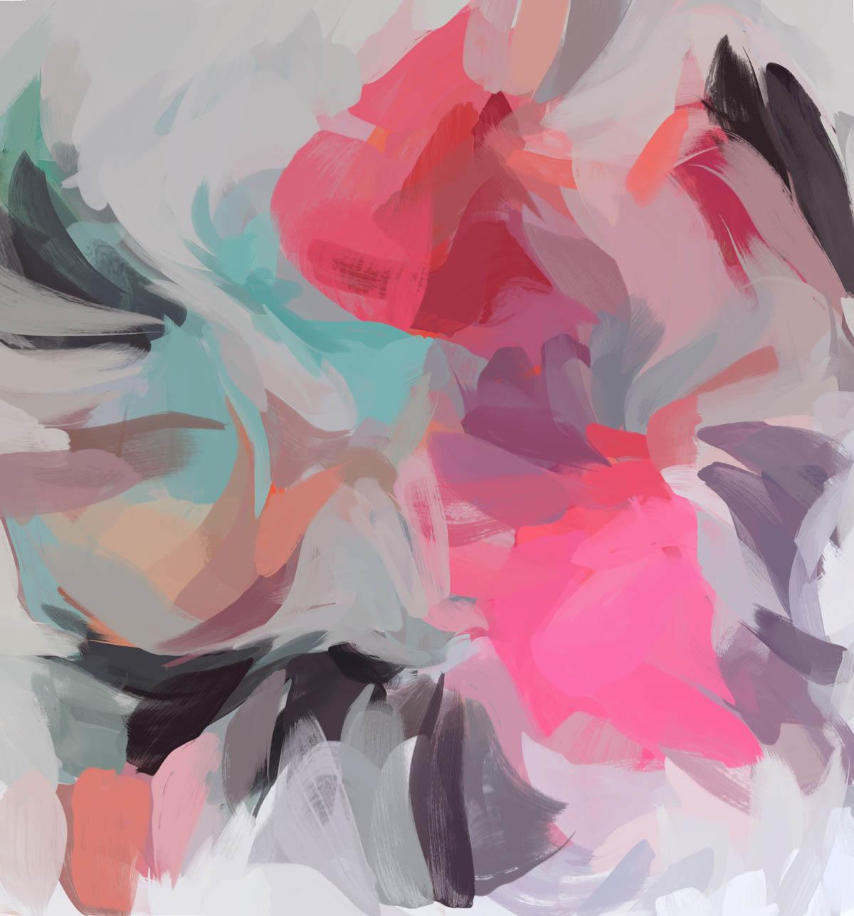 Pink Gray Painting Art Hand Textured Giclee on Canvas 45x45" Midnight Romance