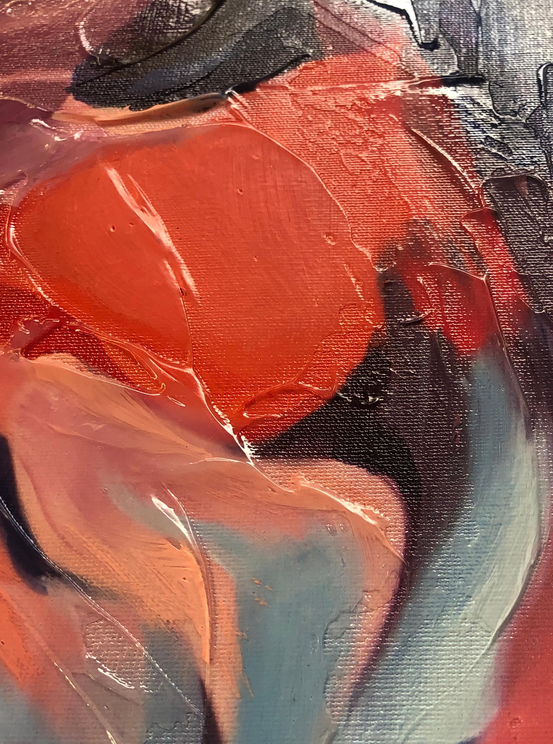 Arancione Rosa Pittura d'arte Giclée testurizzata a mano su tela 45x45