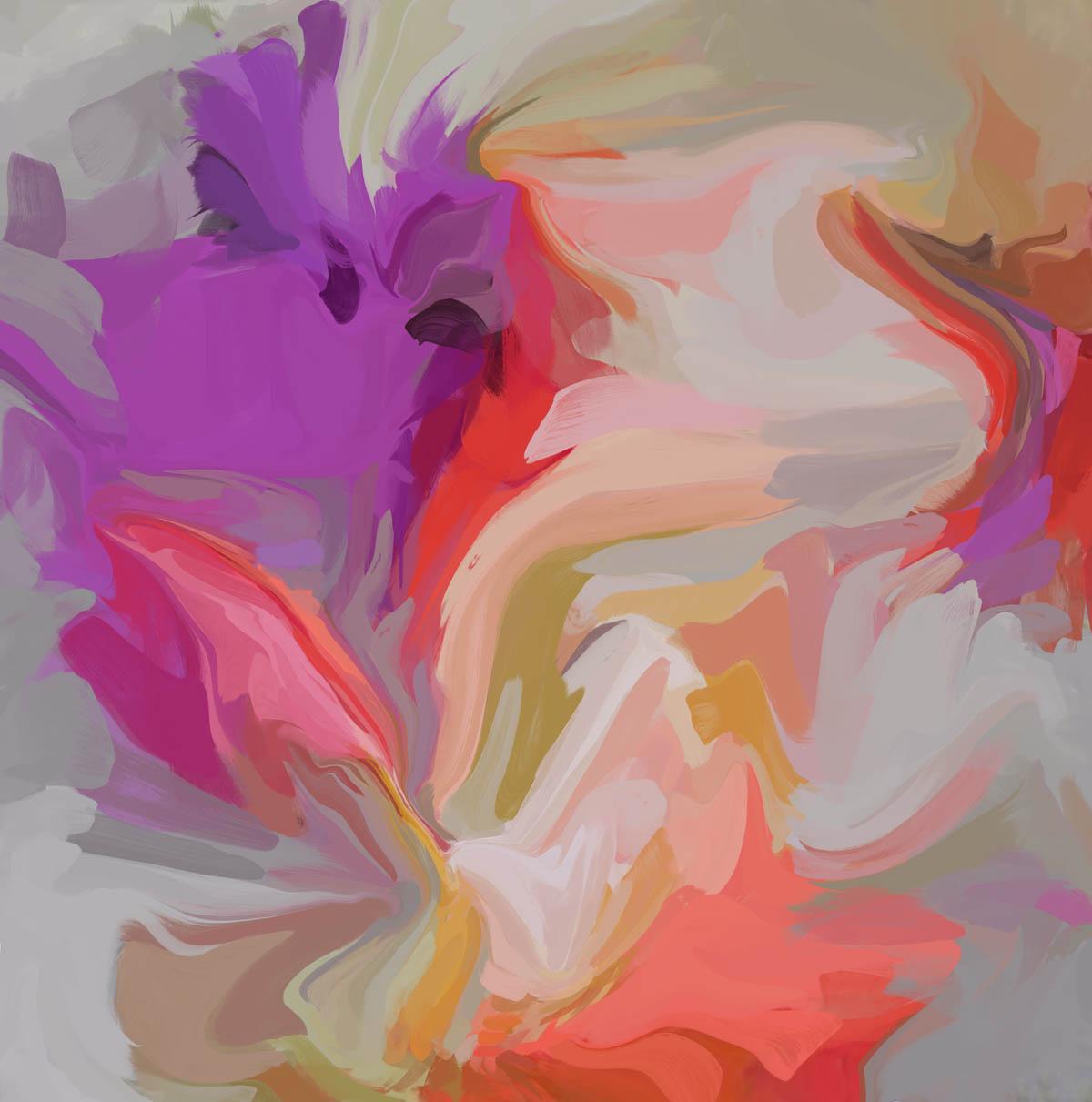 Quadro astratto viola corallo su tela 45x45" Mente e Spirito