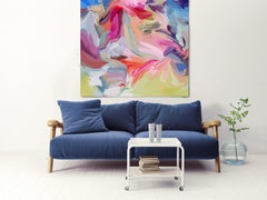 Moments of Joy Painting Art Hand Textured Giclee on Canvas 45x45" Pink Blue