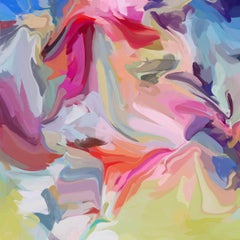 Momentos de alegría Pintura Arte Giclee texturizado a mano sobre lienzo 45x45" Rosa Azul