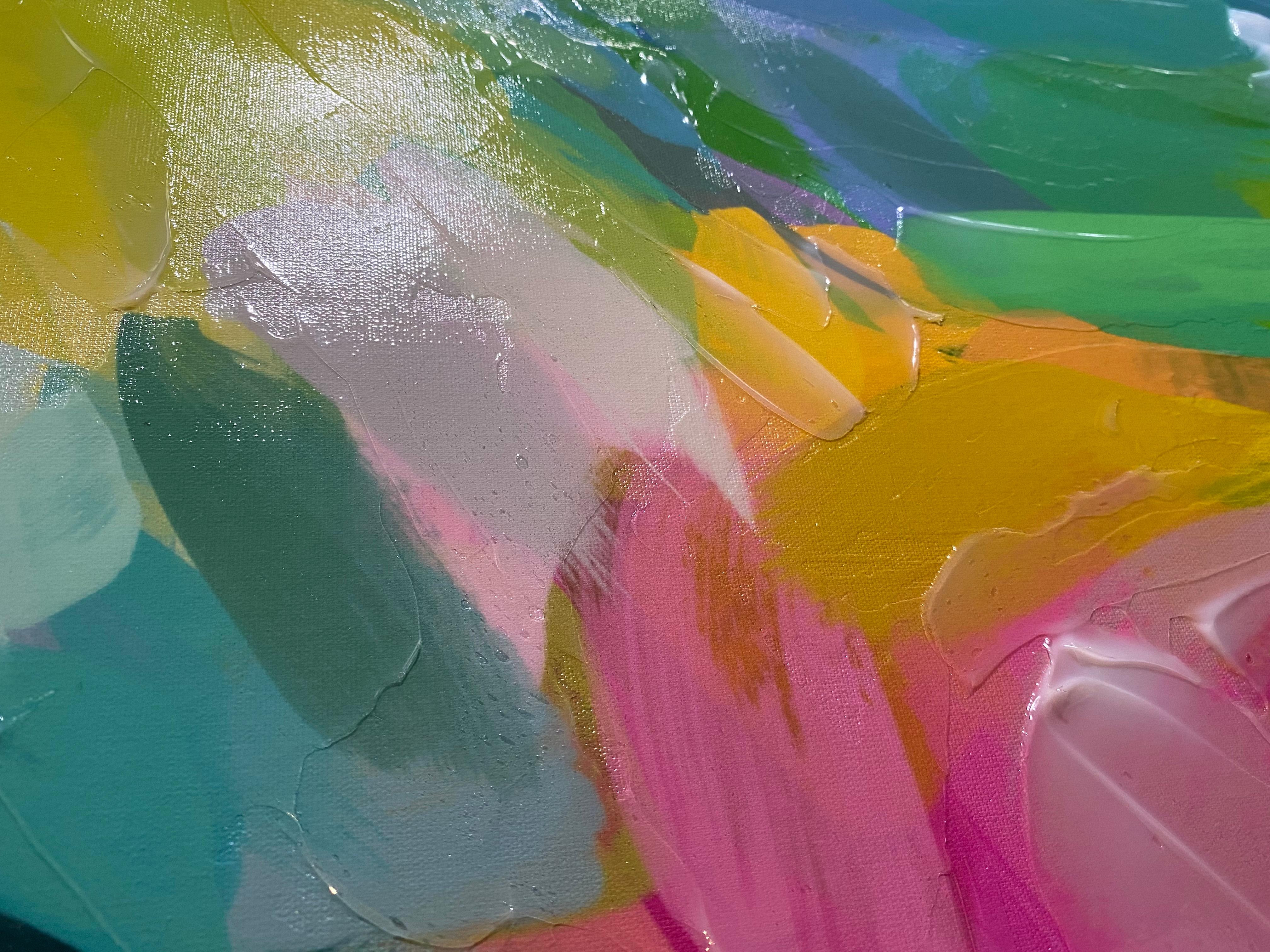 Moments of Joy 2, Abstrakte Kunst, handstrukturiertes Giclee auf Leinwand 45x45